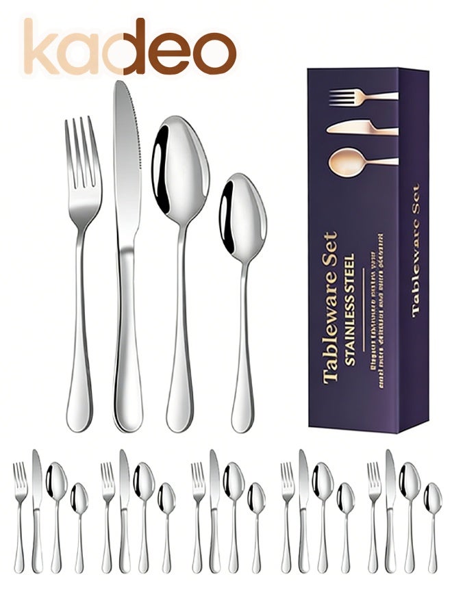 kadeo 24Pcs Silverware Set, Food-Grade Stainless Steel Flatware Set for 6, Mirror Polished Tableware, Eating Utensils Set for Kitchen, Cutlery Set,Include Knife Fork Spoon Set,Dishwasher Safe - Image 1